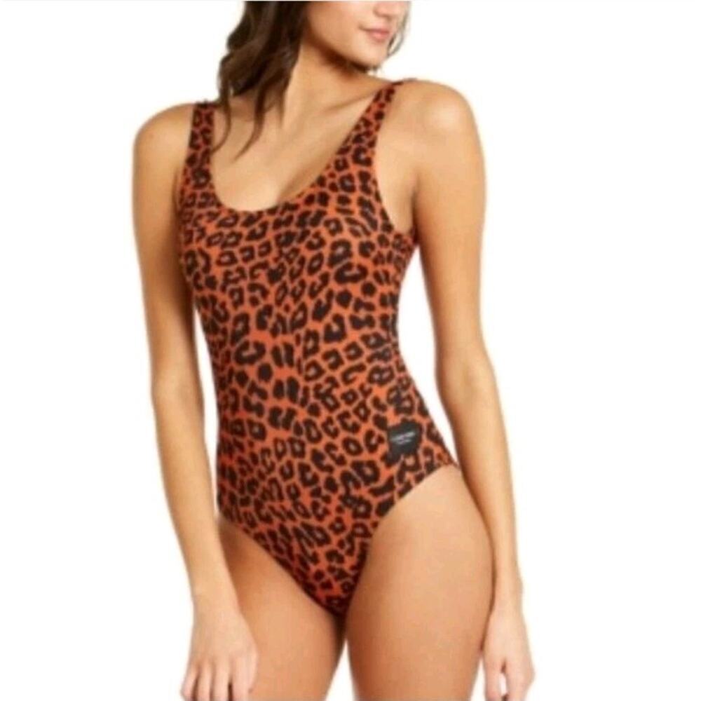 Calvin Klein Women’s Deep U-Back One-Piece Swimsuit Brown LEOPARD Sz 10 Beach